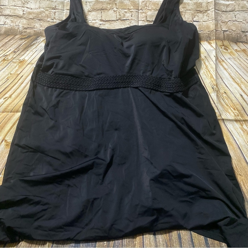 Swimsuits For‎ All Black Braided Molded Cup Swim Dress Suit